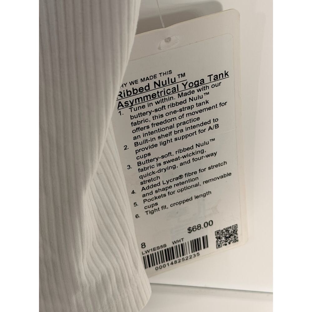 Lululemon Ribbed Nulu Asymmetrical Yoga Tank White Size 8 NWT Built In Bra - Picture 6 of 6